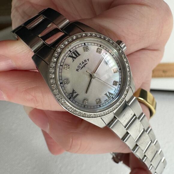 Rotary Havana Silver Diamond Bezel Pearl Face Quartz Watch - Picture 1 of 15
